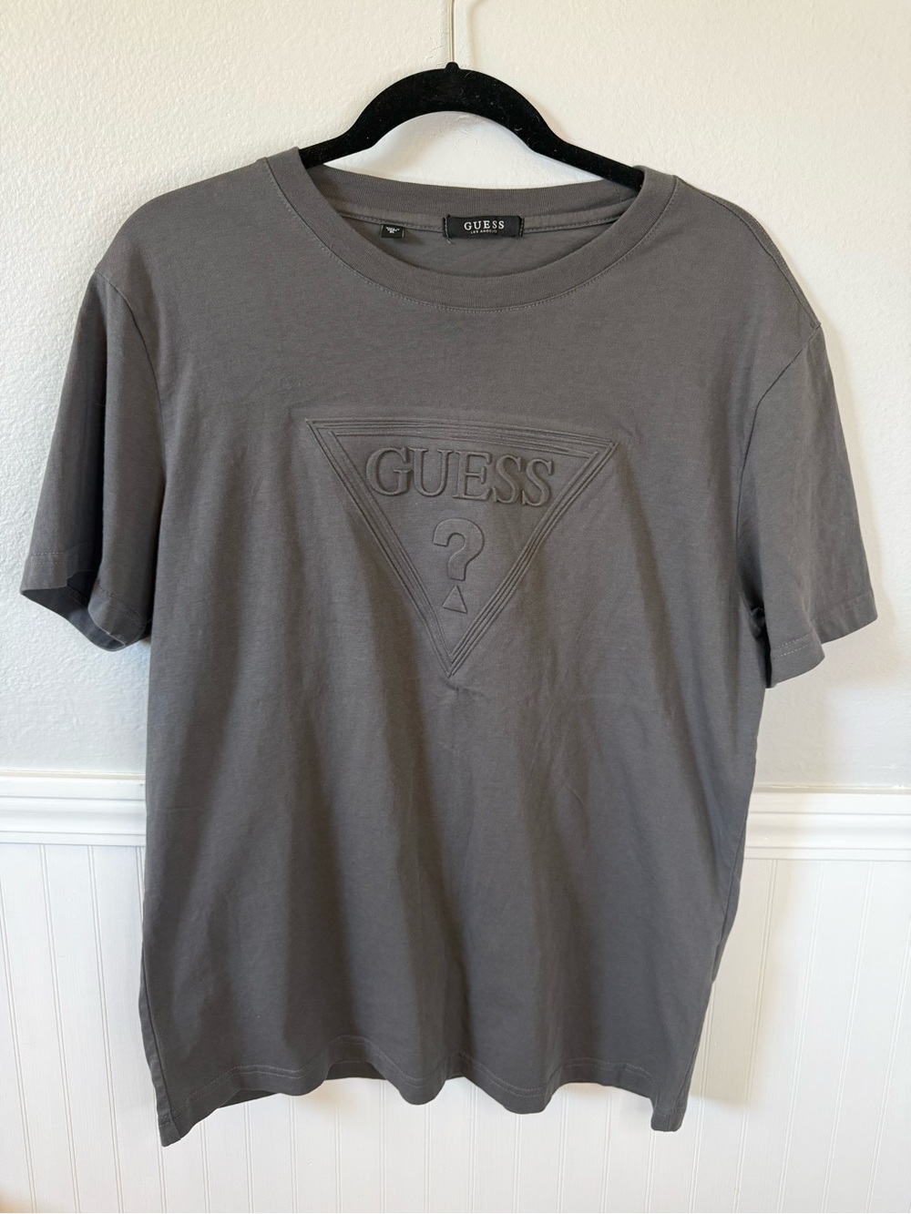 Guess Men's Gray Embossed Logo Short Sleeve Tee
